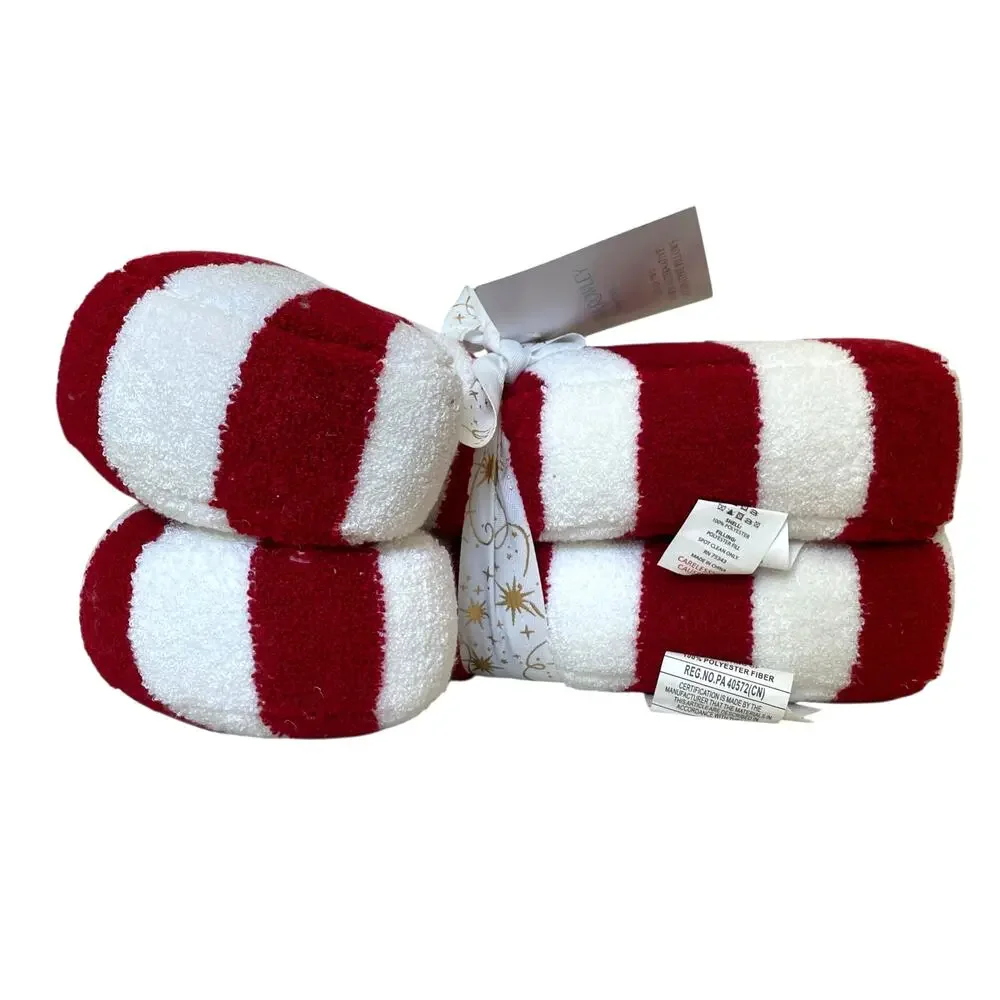 Christmas Candy Cane Pillow PAIR 16in Cynthia Rowley Red & White Striped New